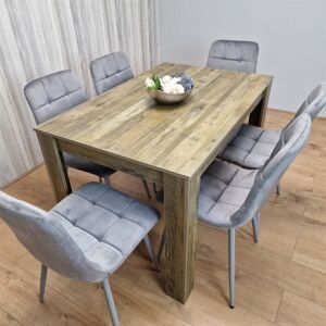 Kosy Koala - Dining Table and 6 Chairs Rustic Effect Wood Table 6 Grey Velvet Chairs Dining Room Kosy Koala - Dining Table and 6 Chairs Rustic Effect Wood Table 6 Grey Velvet Chairs Dining Room