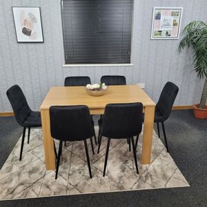 Kosy Koala - Dining Table and 6 Chairs With Bench Oak Effect Wood 6 Black Velvet Chairs Dining Room Kosy Koala - Dining Table and 6 Chairs With Bench Oak Effect Wood 6 Black Velvet Chairs Dining Room