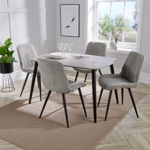 Home Source - Rectangular Dining Table with Tapered Legs - MDF/Metal - L80 x W120 x H75 cm - Grey Oak/Black - Flat Packed Home Source - Rectangular Dining Table with Tapered Legs - MDF/Metal - L80 x W120 x H75 cm - Grey Oak/Black - Flat Packed