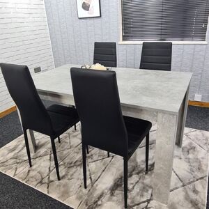 Kosy Koala - Dining Table and 4 Chairs Stone Grey Effect Wood Table 4 Black Leather Chairs Dining Room Kosy Koala - Dining Table and 4 Chairs Stone Grey Effect Wood Table 4 Black Leather Chairs Dining Room