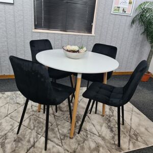 KOSY KOALA Dining Table and 4 Chairs White Round Wood Table 4 Black Velvet Chairs Dining Room Furniture KOSY KOALA Dining Table and 4 Chairs White Round Wood Table 4 Black Velvet Chairs Dining Room Furniture