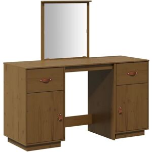 Dressing Table Set with a Mirror Honey Brown Solid Wood Pine vidaXL Dressing Table Set with a Mirror Honey Brown Solid Wood Pine vidaXL
