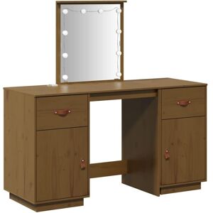 Dressing Table Set with LED Honey Brown Solid Wood Pine vidaXL Dressing Table Set with LED Honey Brown Solid Wood Pine vidaXL