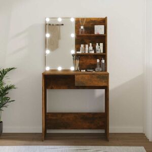vidaXL Smoked Oak Dressing Table with LED - Modern Vanity Desk vidaXL Smoked Oak Dressing Table with LED - Modern Vanity Desk