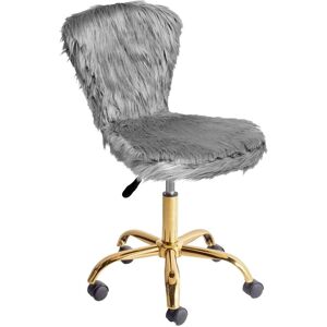 Beliani - Elegant Swivel Office Chair Adjustable Height Faux Fur Grey Margate Beliani - Elegant Swivel Office Chair Adjustable Height Faux Fur Grey Margate