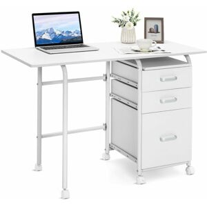 Costway - Folding Computer Desk Wheeled pc Laptop Table Writing Workstation with 3 Drawers Costway - Folding Computer Desk Wheeled pc Laptop Table Writing Workstation with 3 Drawers