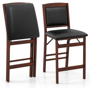 Costway - Folding Kitchen Island Stool Set of 2 Counter Height Chairs -Brown Costway - Folding Kitchen Island Stool Set of 2 Counter Height Chairs -Brown