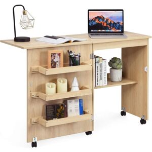 COSTWAY Armoire pour Machine à Coudre Pliante, Table de Couture avec 3 Etagères pour Bobines et roulettes verrouillables en Bois COSTWAY Armoire pour Machine à Coudre Pliante, Table de Couture avec 3 Etagères pour Bobines et roulettes verrouillables en Bois