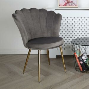 RAYGAR FREYA Velvet Upholstered Petal Back Scallop Accent Dining Chair - Grey RAYGAR FREYA Velvet Upholstered Petal Back Scallop Accent Dining Chair - Grey