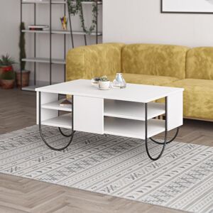 Fwstyle - Coffee Table 3 Tier Painted White Black Metal Frame Scratch Resistant Fwstyle - Coffee Table 3 Tier Painted White Black Metal Frame Scratch Resistant