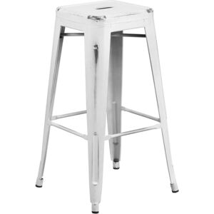 Fwstyle - Kai 30' High Backless Metal Barstools - Set of 4 - Distressed White - Commercial Grade - Indoor/Outdoor Use Fwstyle - Kai 30' High Backless Metal Barstools - Set of 4 - Distressed White - Commercial Grade - Indoor/Outdoor Use
