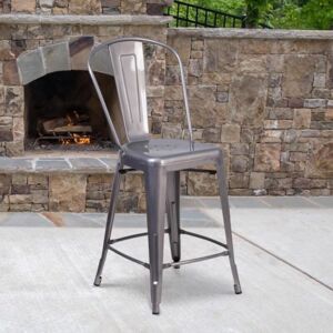 Fwstyle - Lincoln 24' High Back Metal Barstools - Set of 4 - Clear Coated- Commercial Grade - Indoor/Outdoor Use Fwstyle - Lincoln 24' High Back Metal Barstools - Set of 4 - Clear Coated- Commercial Grade - Indoor/Outdoor Use