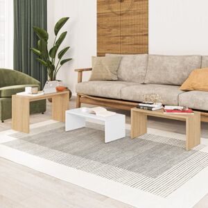 FWStyle Nest Of 3 Tables Natural Oak & White Scratch Resistant Living Room FWStyle Nest Of 3 Tables Natural Oak & White Scratch Resistant Living Room