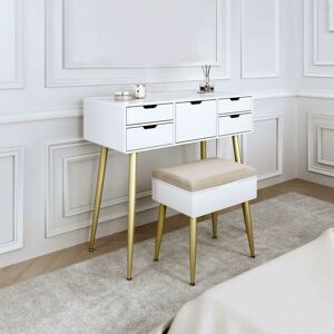 Carme Home - Gabriella Dressing Table with Velvet Padded Stool-White/Gold Carme Home - Gabriella Dressing Table with Velvet Padded Stool-White/Gold