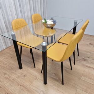 KOSY KOALA Glass Dining Table with 4 Mustard Chairs Dining Room Dining Table set for 4 KOSY KOALA Glass Dining Table with 4 Mustard Chairs Dining Room Dining Table set for 4