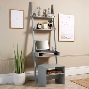 Home Source - Grey 3 Tier Ladder Desk Unit Home Office Shelving Storage with Stool Included Home Source - Grey 3 Tier Ladder Desk Unit Home Office Shelving Storage with Stool Included