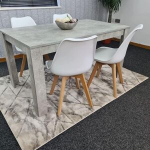 Kosy Koala - Dining Table and 4 Chairs Stone Grey Effect Wood Table 4 White Plastic Leather Chairs Dining Room Kosy Koala - Dining Table and 4 Chairs Stone Grey Effect Wood Table 4 White Plastic Leather Chairs Dining Room