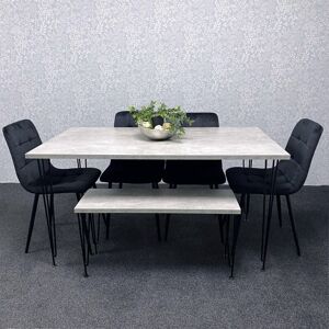 KOSY KOALA Grey Dining Table with Hairpin Legs, Bench & 4 Black Velvet Chairs Set for Kitchen & Dining Room KOSY KOALA Grey Dining Table with Hairpin Legs, Bench & 4 Black Velvet Chairs Set for Kitchen & Dining Room