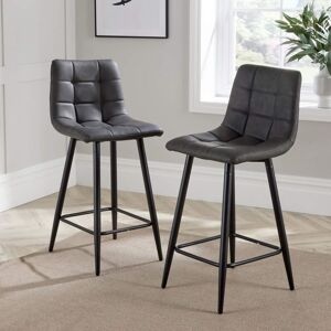 Home Source - Grey Kitchen Dining Breakfast Stools Pair Set 2 Metal Legs Square Fabric Style Home Source - Grey Kitchen Dining Breakfast Stools Pair Set 2 Metal Legs Square Fabric Style