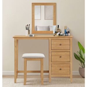 HALLOWOOD FURNITURE Aston Single Pedestal Dressing Table with Mirror and Stool, Wooden Console Table with 3 Drawers Set with Wooden Stool and Vanity Mirror for Home, HALLOWOOD FURNITURE Aston Single Pedestal Dressing Table with Mirror and Stool, Wooden Console Table with 3 Drawers Set with Wooden Stool and Vanity Mirror for Home,