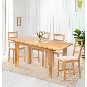 Hallowood Furniture - Camberley Oak Butterfly Extendable Dining Table and Chairs Set 4, Wooden Kitchen Table with 4 Ladder Back Chairs in Beige Hallowood Furniture - Camberley Oak Butterfly Extendable Dining Table and Chairs Set 4, Wooden Kitchen Table with 4 Ladder Back Chairs in Beige