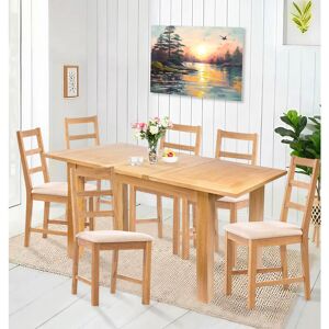 Hallowood Furniture - Camberley Oak Butterfly Extendable Dining Table and Chairs Set 6, Wooden Kitchen Table with 4 Ladder Back Chairs in Beige Hallowood Furniture - Camberley Oak Butterfly Extendable Dining Table and Chairs Set 6, Wooden Kitchen Table with 4 Ladder Back Chairs in Beige
