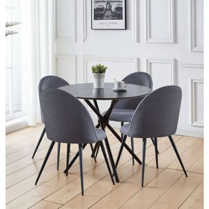 Hallowood Furniture - Cullompton Small Round Dining Table and Chairs Set 4, Black Wooden Effect Kitchen Table with Curved-back Grey Fabric Dining Hallowood Furniture - Cullompton Small Round Dining Table and Chairs Set 4, Black Wooden Effect Kitchen Table with Curved-back Grey Fabric Dining