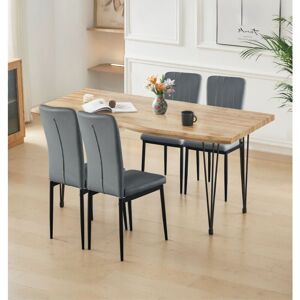 Hallowood Furniture - Cullompton Large Dining Table and Chairs Set 4, Live Edge Effect Top Kitchen Table (160cm) and Light Grey Faux Leather Dining Hallowood Furniture - Cullompton Large Dining Table and Chairs Set 4, Live Edge Effect Top Kitchen Table (160cm) and Light Grey Faux Leather Dining