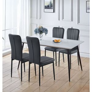 Hallowood Furniture - Cullompton Large Dining Table and Chairs Set 4, White Marble Effect Top and Black Metal Legs Kitchen Table (160 x 80cm) and Hallowood Furniture - Cullompton Large Dining Table and Chairs Set 4, White Marble Effect Top and Black Metal Legs Kitchen Table (160 x 80cm) and