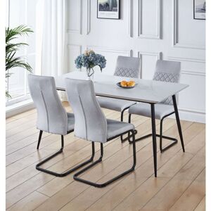 Hallowood Furniture - Cullompton Large Dining Table and Chairs Set 4, White Marble Effect Top in Black Metal Legs Kitchen Table (160 x 80cm) and High Hallowood Furniture - Cullompton Large Dining Table and Chairs Set 4, White Marble Effect Top in Black Metal Legs Kitchen Table (160 x 80cm) and High