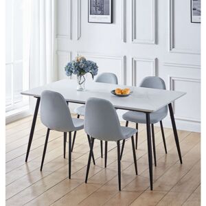 Hallowood Furniture - Cullompton Large Dining Table and Chairs Set 4, White Marble Effect Top with Black Metal Legs Kitchen Table (160 x 80cm) and Hallowood Furniture - Cullompton Large Dining Table and Chairs Set 4, White Marble Effect Top with Black Metal Legs Kitchen Table (160 x 80cm) and