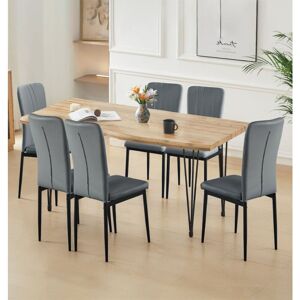Hallowood Furniture - Cullompton Large Dining Table and Chairs Set 6, Live Edge Effect Top Kitchen Table (160cm) and Light Grey Faux Leather Dining Hallowood Furniture - Cullompton Large Dining Table and Chairs Set 6, Live Edge Effect Top Kitchen Table (160cm) and Light Grey Faux Leather Dining