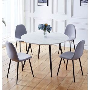 Hallowood Furniture - Cullompton Large Round Table and Chair Set 4, White Marble Effect Dining Table (120cm) and Grey Fabric Chairs, Kitchen Table, Hallowood Furniture - Cullompton Large Round Table and Chair Set 4, White Marble Effect Dining Table (120cm) and Grey Fabric Chairs, Kitchen Table,