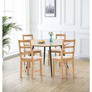 Hallowood Furniture - Cullompton Large Round Dining Table Set of 4, Light Oak Effect Top & Ladder Back Fabric Chairs - 1.2m Kitchen Table and Chairs Hallowood Furniture - Cullompton Large Round Dining Table Set of 4, Light Oak Effect Top & Ladder Back Fabric Chairs - 1.2m Kitchen Table and Chairs