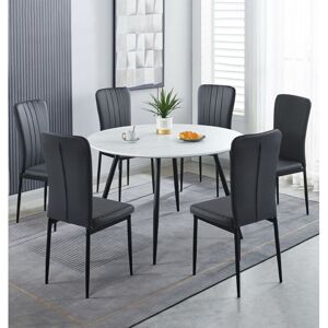 Hallowood Furniture - Cullompton Round Dining Table and Chairs Set 6, Large Dining Table with Oak Effect Top and Black Faux Leather High Back Chairs, Hallowood Furniture - Cullompton Round Dining Table and Chairs Set 6, Large Dining Table with Oak Effect Top and Black Faux Leather High Back Chairs,