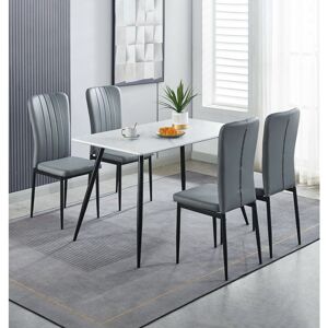 Hallowood Furniture Cullompton Small Dining Tables and Chairs Set of 4, White Marble Effect Dining Table (120x70cm) & Light Grey Faux Leather Chairs, Hallowood Furniture Cullompton Small Dining Tables and Chairs Set of 4, White Marble Effect Dining Table (120x70cm) & Light Grey Faux Leather Chairs,