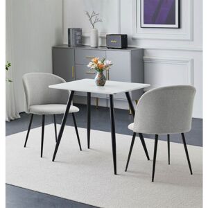 Hallowood Furniture - Cullompton Small Dining Table and Chairs Set 2, White Marble Effect Kitchen Table with Metal Legs (0.8m) and Light Grey Chairs, Hallowood Furniture - Cullompton Small Dining Table and Chairs Set 2, White Marble Effect Kitchen Table with Metal Legs (0.8m) and Light Grey Chairs,