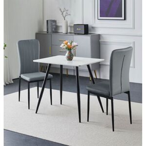 Hallowood Furniture - Cullompton Small Dining Table and Chairs Set 2, White Marble Effect Top Kitchen Table 80cm and Grey High Back Faux Leather Hallowood Furniture - Cullompton Small Dining Table and Chairs Set 2, White Marble Effect Top Kitchen Table 80cm and Grey High Back Faux Leather