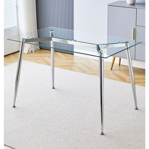 Hallowood Furniture - Cullompton Glass Dining Table with Sturdy Chrome Metal Legs, 4-6 Seater Rectangular Table for Dining Rooms, Kitchens, or Cafés, Hallowood Furniture - Cullompton Glass Dining Table with Sturdy Chrome Metal Legs, 4-6 Seater Rectangular Table for Dining Rooms, Kitchens, or Cafés,