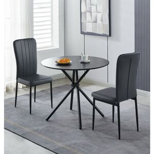 Hallowood Furniture - Cullompton Small Round Dining Table and Chairs Set 2, Black Kitchen Table with Wooden Effect Top & Black Faux Leather Dining Hallowood Furniture - Cullompton Small Round Dining Table and Chairs Set 2, Black Kitchen Table with Wooden Effect Top & Black Faux Leather Dining