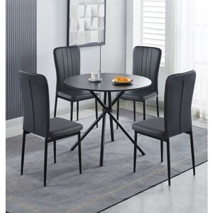 Hallowood Furniture Cullompton Small Round Dining Table and Chairs Set 4, Black Kitchen Table with Wooden Effect Top & Black Faux Leather Dining Hallowood Furniture Cullompton Small Round Dining Table and Chairs Set 4, Black Kitchen Table with Wooden Effect Top & Black Faux Leather Dining