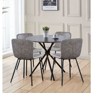 Hallowood Furniture Cullompton Small Round Dining Table and Chairs Set 4, Black Wooden Effect Kitchen Table with Taupe Leather Effect Dining Chairs, Hallowood Furniture Cullompton Small Round Dining Table and Chairs Set 4, Black Wooden Effect Kitchen Table with Taupe Leather Effect Dining Chairs,