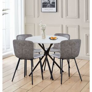 Hallowood Furniture - Cullompton Small Round Dining Table and Chairs Set 4, White Marble Effect Kitchen Table with Taupe Leather Effect Dining Hallowood Furniture - Cullompton Small Round Dining Table and Chairs Set 4, White Marble Effect Kitchen Table with Taupe Leather Effect Dining