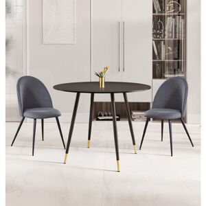 Hallowood Furniture - Finley Small Round Dining Table and Chairs Set 2, Black Wooden Effect Top Kitchen Table and Dark Grey Curved Back Dining Chair, Hallowood Furniture - Finley Small Round Dining Table and Chairs Set 2, Black Wooden Effect Top Kitchen Table and Dark Grey Curved Back Dining Chair,