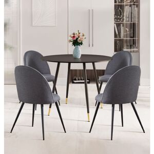Hallowood Furniture - Finley Small Round Dining Table and Chairs Set 4, Black Wooden Effect Top Kitchen Table and Dark Grey Curved Back Dining Hallowood Furniture - Finley Small Round Dining Table and Chairs Set 4, Black Wooden Effect Top Kitchen Table and Dark Grey Curved Back Dining