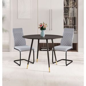 Hallowood Furniture - Finley Small Round Dining Table and Chairs Set of 2, Black Kitchen Table and High Back Light Grey Chairs, Dining Room Set for Hallowood Furniture - Finley Small Round Dining Table and Chairs Set of 2, Black Kitchen Table and High Back Light Grey Chairs, Dining Room Set for
