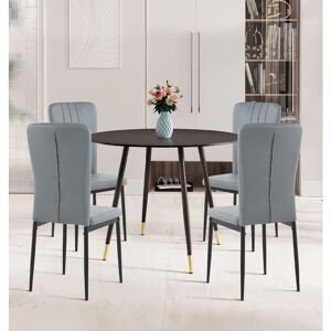 Hallowood Furniture - Finley Small Round Dining Table and Chairs Set of 4, Black Kitchen Table and Light Grey Faux Leather Dining Chairs, Dining Room Hallowood Furniture - Finley Small Round Dining Table and Chairs Set of 4, Black Kitchen Table and Light Grey Faux Leather Dining Chairs, Dining Room