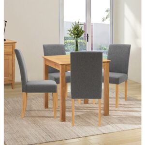 Hallowood Furniture Hereford Oak Dining Table and Chairs Set 4, Square Kitchen Table and Straight Back Upholstered Chairs, Solid Wooden Small Table Hallowood Furniture Hereford Oak Dining Table and Chairs Set 4, Square Kitchen Table and Straight Back Upholstered Chairs, Solid Wooden Small Table