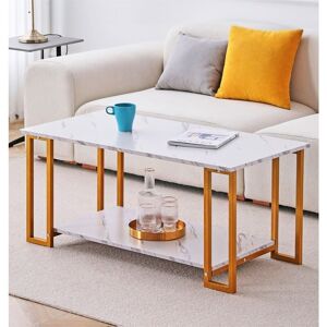 Hallowood Furniture Kempley Coffee Table with Marble Effect Top & Gold Metal Legs, Living Room Furniture White Marble Coffee Table with Shelf, Centre Hallowood Furniture Kempley Coffee Table with Marble Effect Top & Gold Metal Legs, Living Room Furniture White Marble Coffee Table with Shelf, Centre