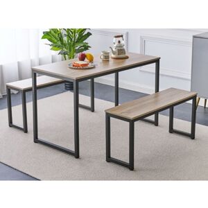 Hallowood Furniture Kempley Small Dining Table & 2Dining Bench, Table and Bench Set with Black Metal U Shaped Legs, Industrial Style Dining Table Hallowood Furniture Kempley Small Dining Table & 2Dining Bench, Table and Bench Set with Black Metal U Shaped Legs, Industrial Style Dining Table